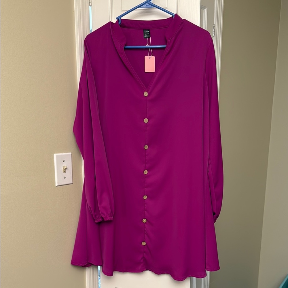SHEIN Pink Oversized Notched Collar Dress